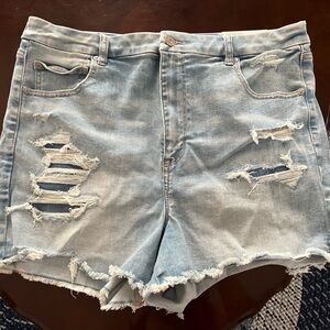 AMERICAN EAGLE Distressed Light Blue Jean Shorts